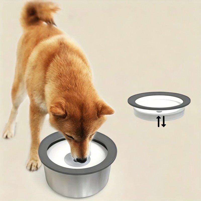 Slow Feeder Dog Bowl - ステンレス製犬用ウォーターボウル、こぼれ防止フローティングディスクデザイン、スローフィーダー、口を濡らさないペット用飲水ボウル（犬用）