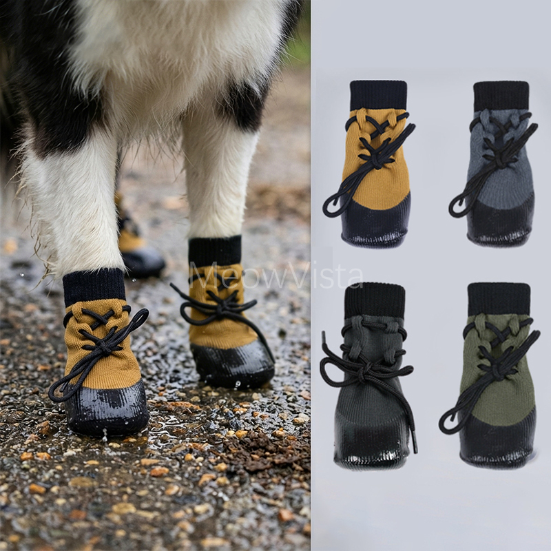 Dog Booties Paw Protector - 防水・滑り止めソール付き調節可能な落下防止ドローストリング付き犬用ブーツ、小型犬用耐久性のある足保護具