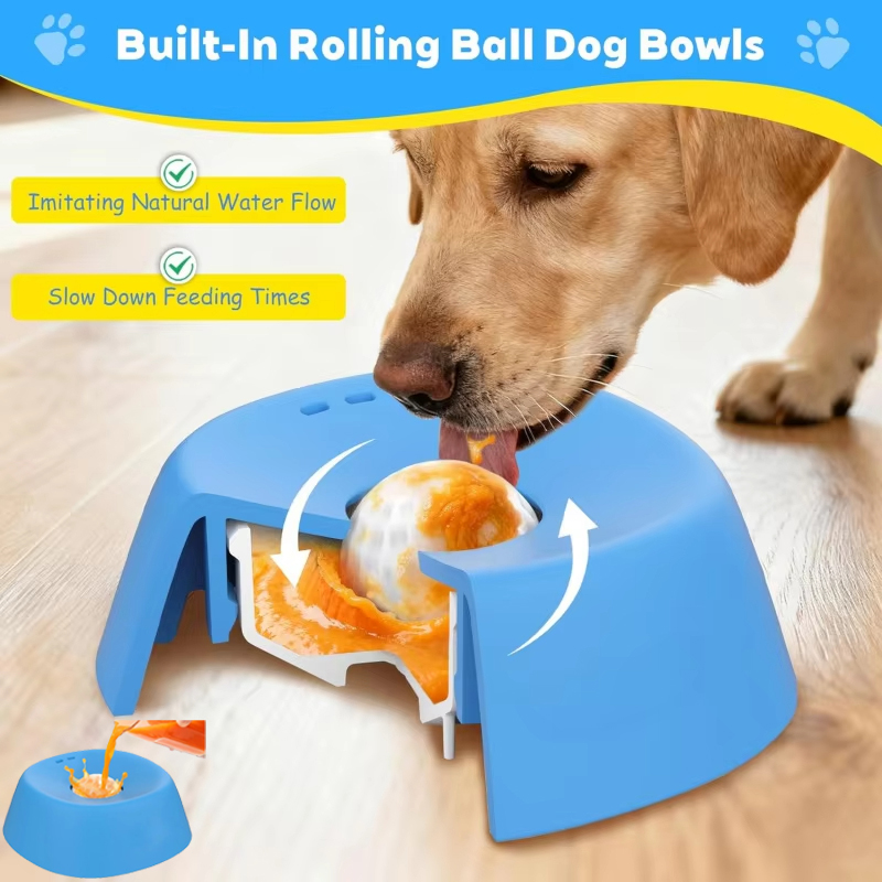 Slow Feeder Dog Bowl - 液体用スローフードボウル 滑り止めボール型ボーンスープ犬用舐めボウル 健康的な食事のための舐めボウル 滑り止め＆窒息防止