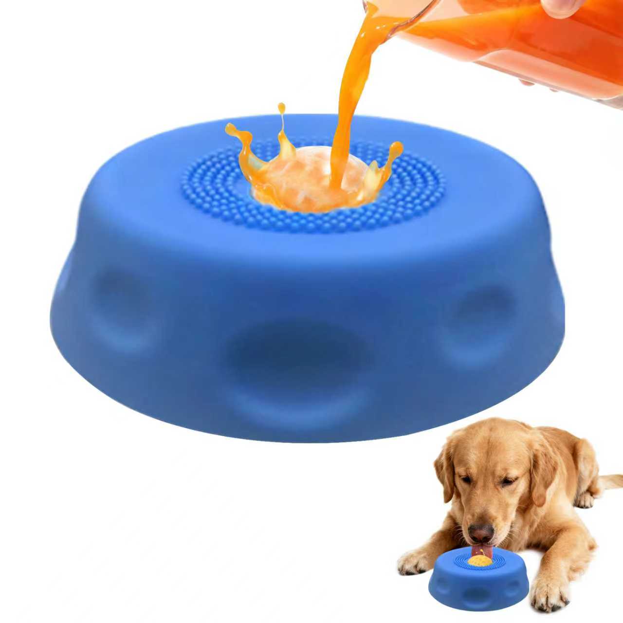 Slow Feeder Dog Bowl - 液体おやつ用スローフィーダー犬用ボウル、滑り止め【エンターテイメントボール付き】骨ブロス犬用リックボウル、ペット用リックボウル
