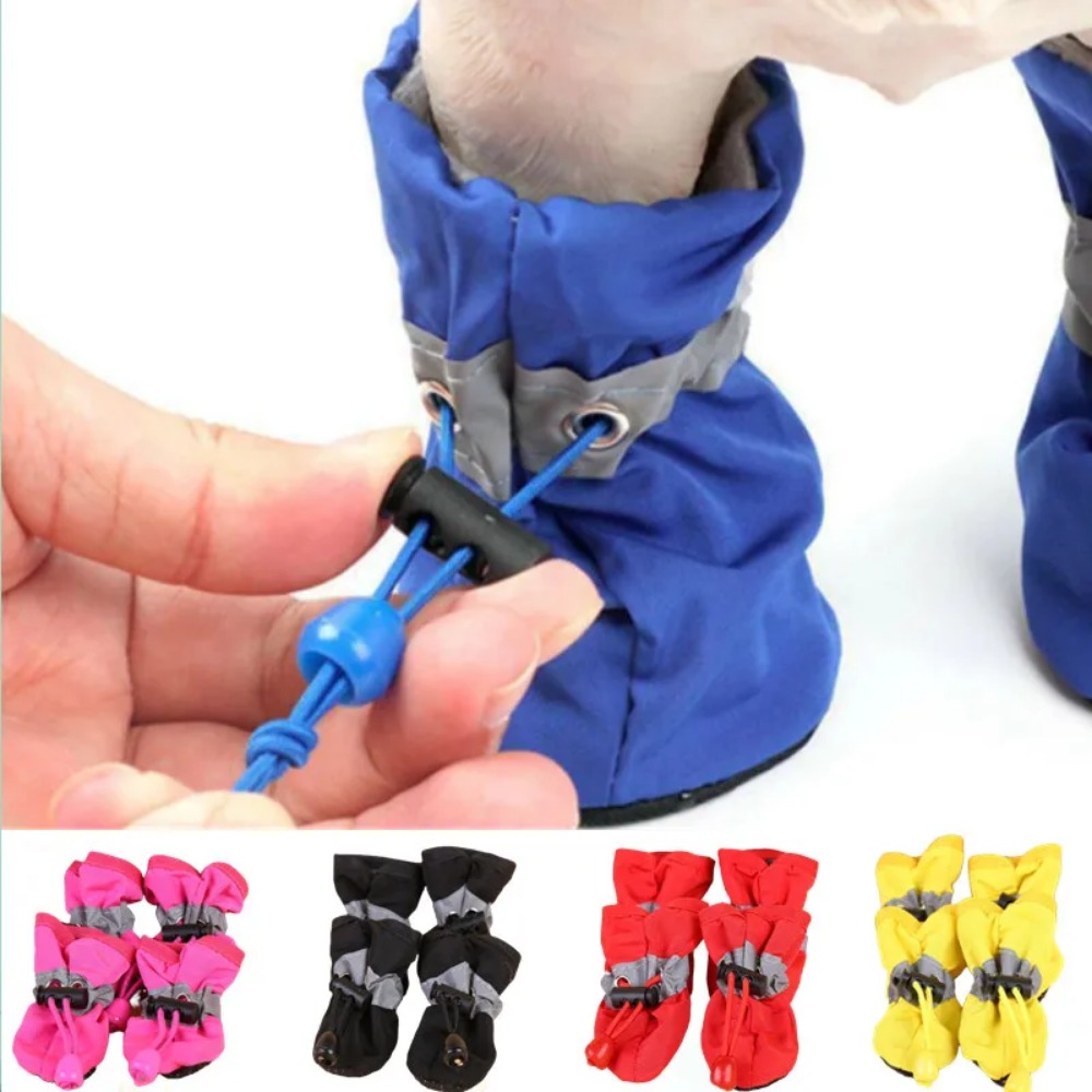Dog Booties Paw Protector - 小型ペット足保護ブーツ 4 ピース/セット防水滑り止め犬用レインシューズ子犬子猫用屋外ウォーキングアクセサリー