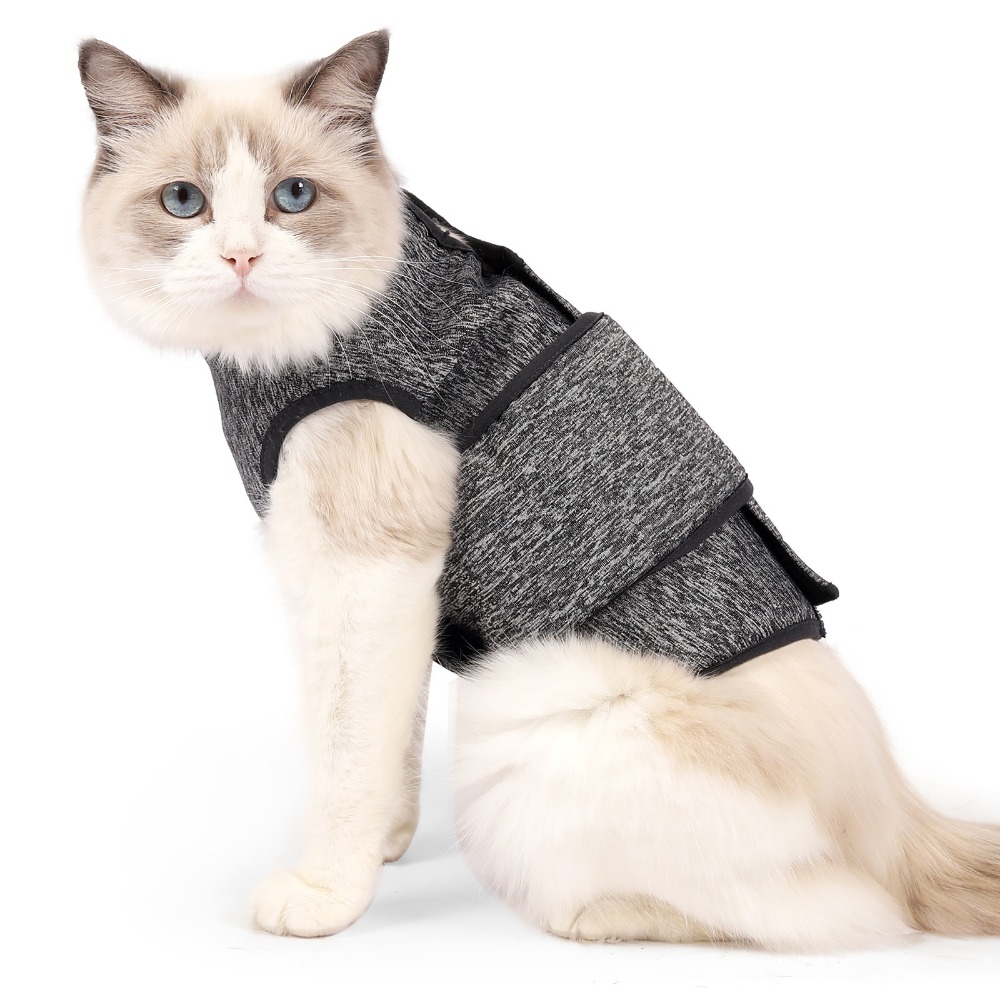 Dog Anxiety Vest - 調節可能な猫用落ち着かせるベスト、伸縮性のある通気性のある不安軽減ペットコート、猫の回復服、柔らかい犬用落ち着かせるラップ服