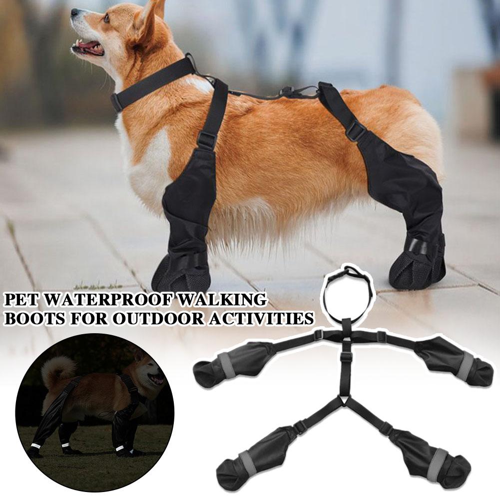 Dog Booties Paw Protector - 犬用サスペンダーブーツ 防水ペットシューズ 犬の足保護具 調節可能な犬用レインスノーブーツ アウトドアウォーキング、ランニング、ハイキング用