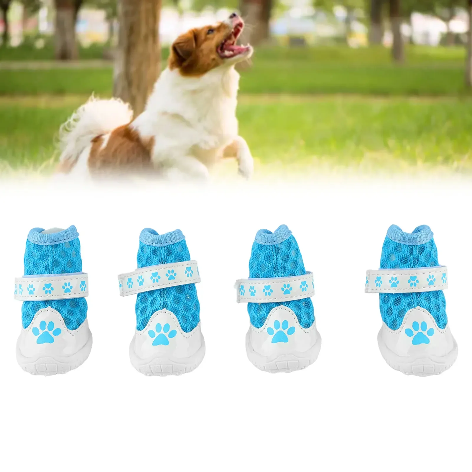 Dog Booties Paw Protector - 軽量の通気性メッシュドッグブーツ,滑り止め,屋外ウォーキングプロテクター,春,夏,4個