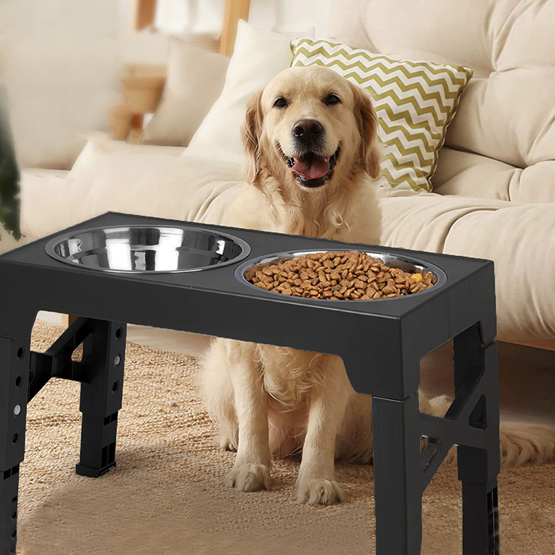 Slow Feeder Dog Bowl - ブーティーリー-犬用の高く上げられたフィーダーボウル、調整可能な高く上げられたスタンド、二重ステンレス鋼、食品と水のボウル、小、中、大の犬