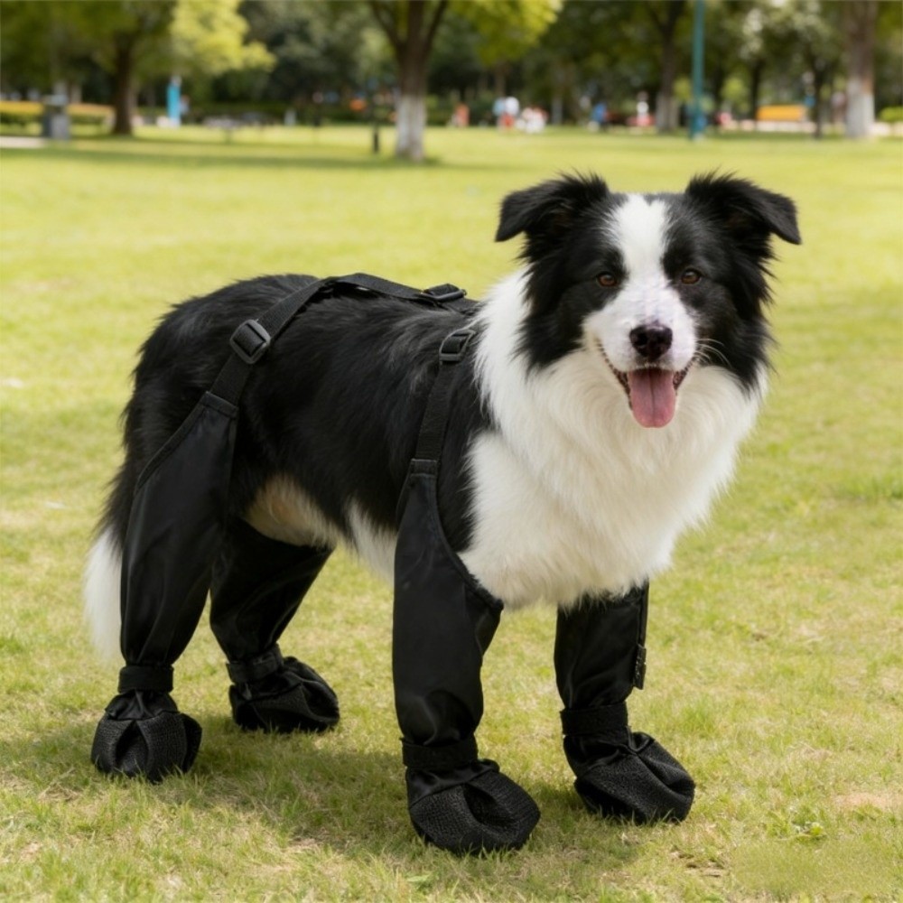 Dog Booties Paw Protector - 犬用ブーツ 防水犬用サスペンダーブーツ 滑り止め調整可能な犬用レインシューズ 汚れ防止犬用足保護具 屋外散歩用