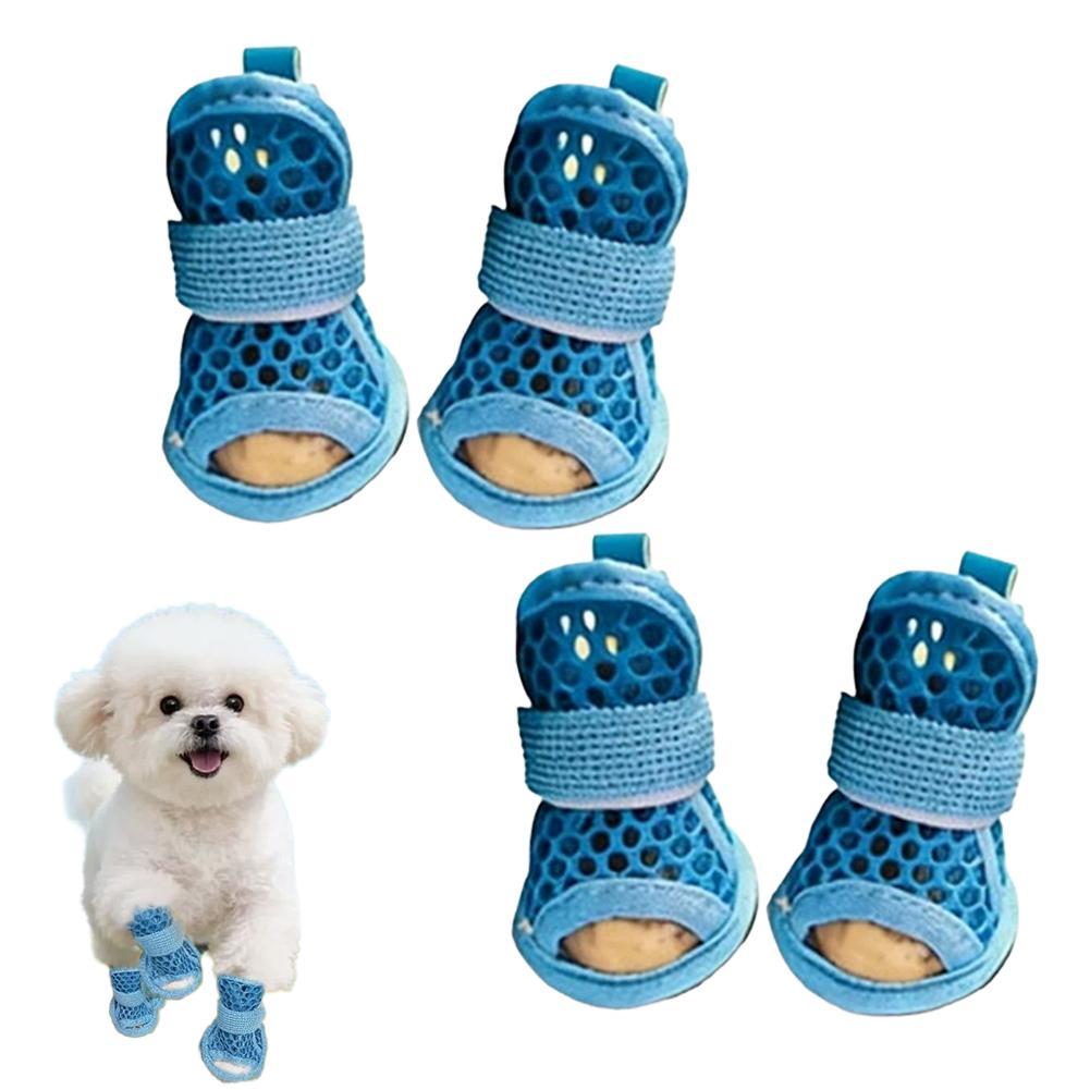 Dog Booties Paw Protector - 夏用通気性ドッグシューズ メッシュペットサンダル 滑り止め小型犬用スニーカー 弾性レース付き アウトドア足保護ブーツ