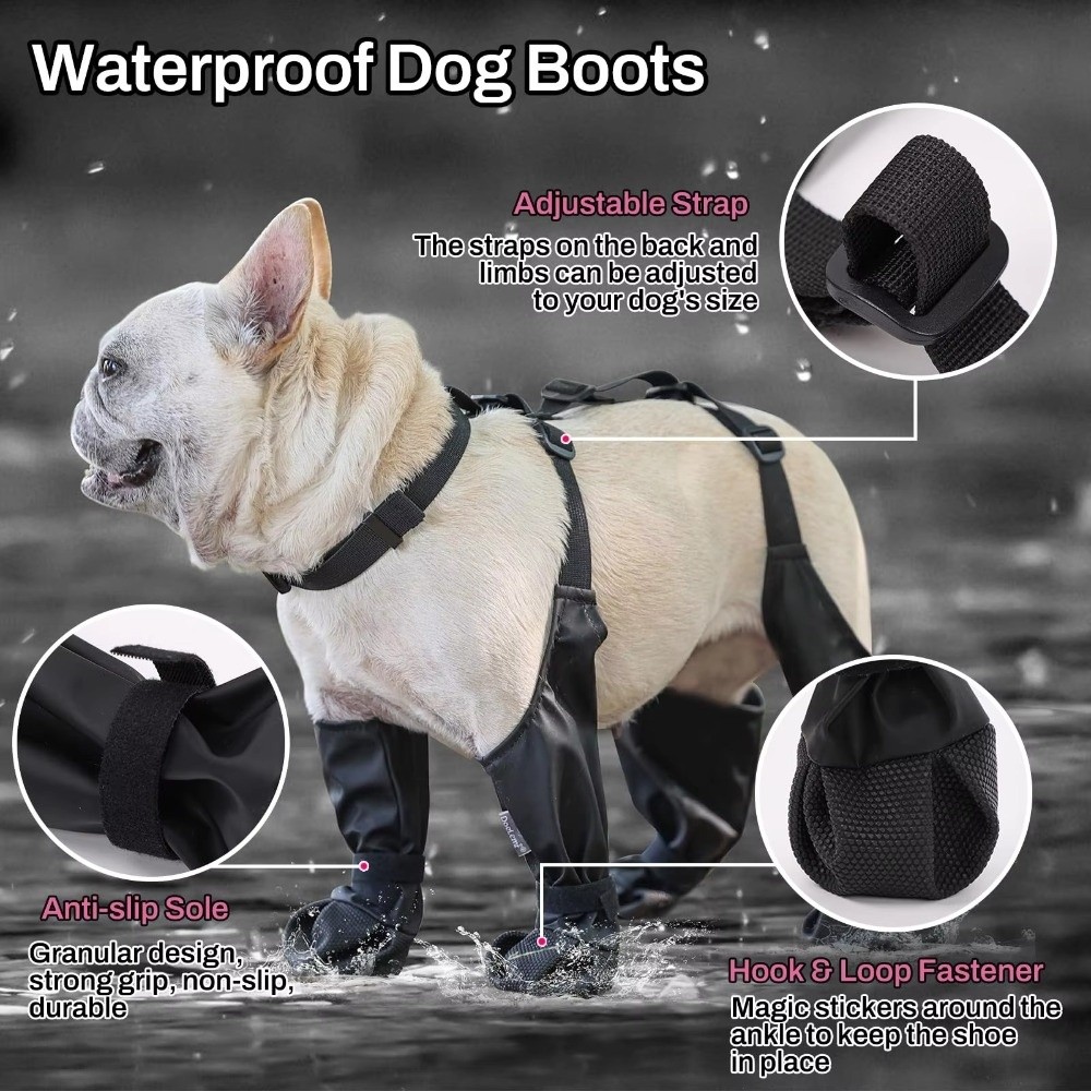 落下防止防水犬用シューズ、調節可能な滑り止めペットの足保護具 - Dog Booties Paw Protector のレビューと価格