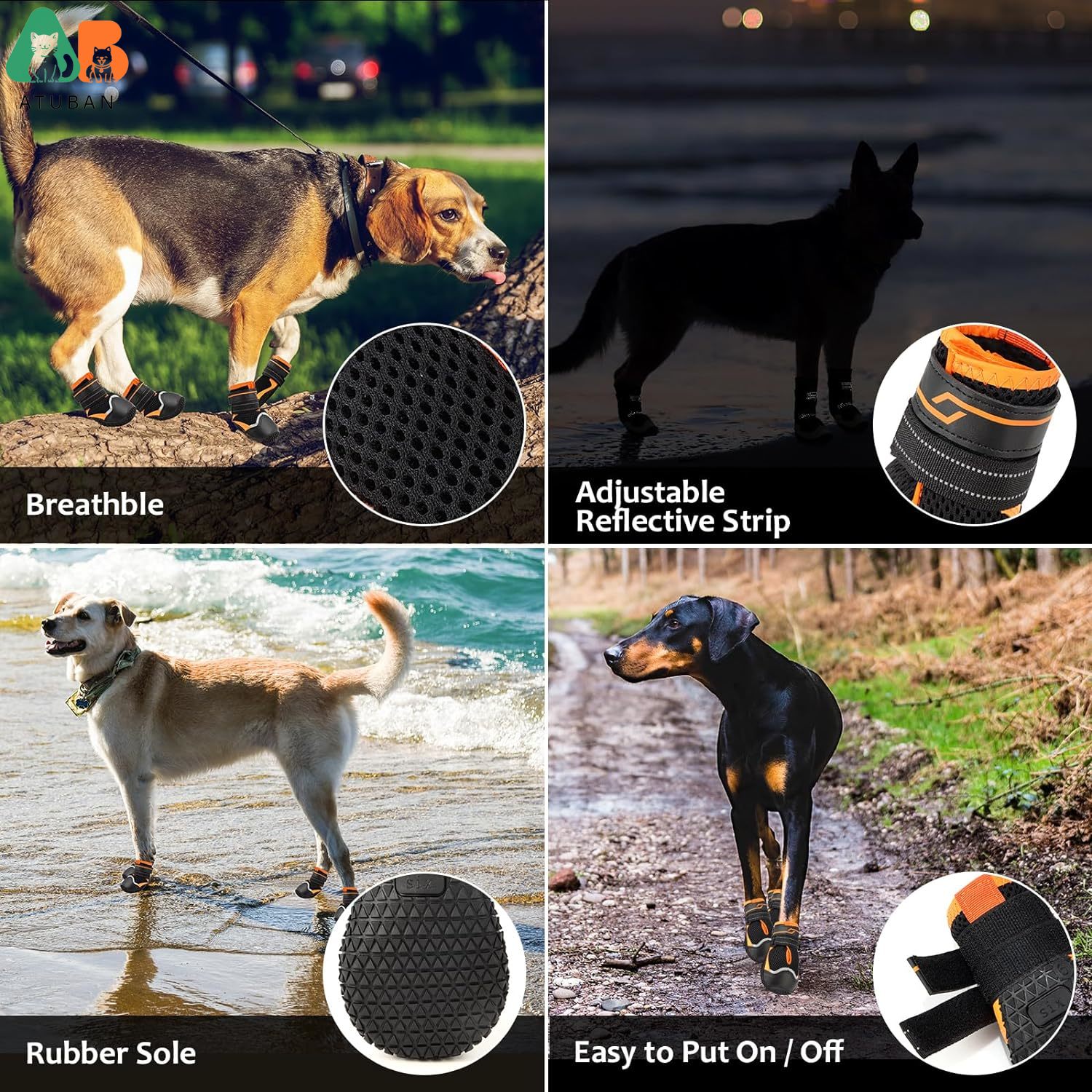 Atuban-犬用滑り止めブーツ,保護プロテクター,防水,犬 - Dog Booties Paw Protector のレビューと価格