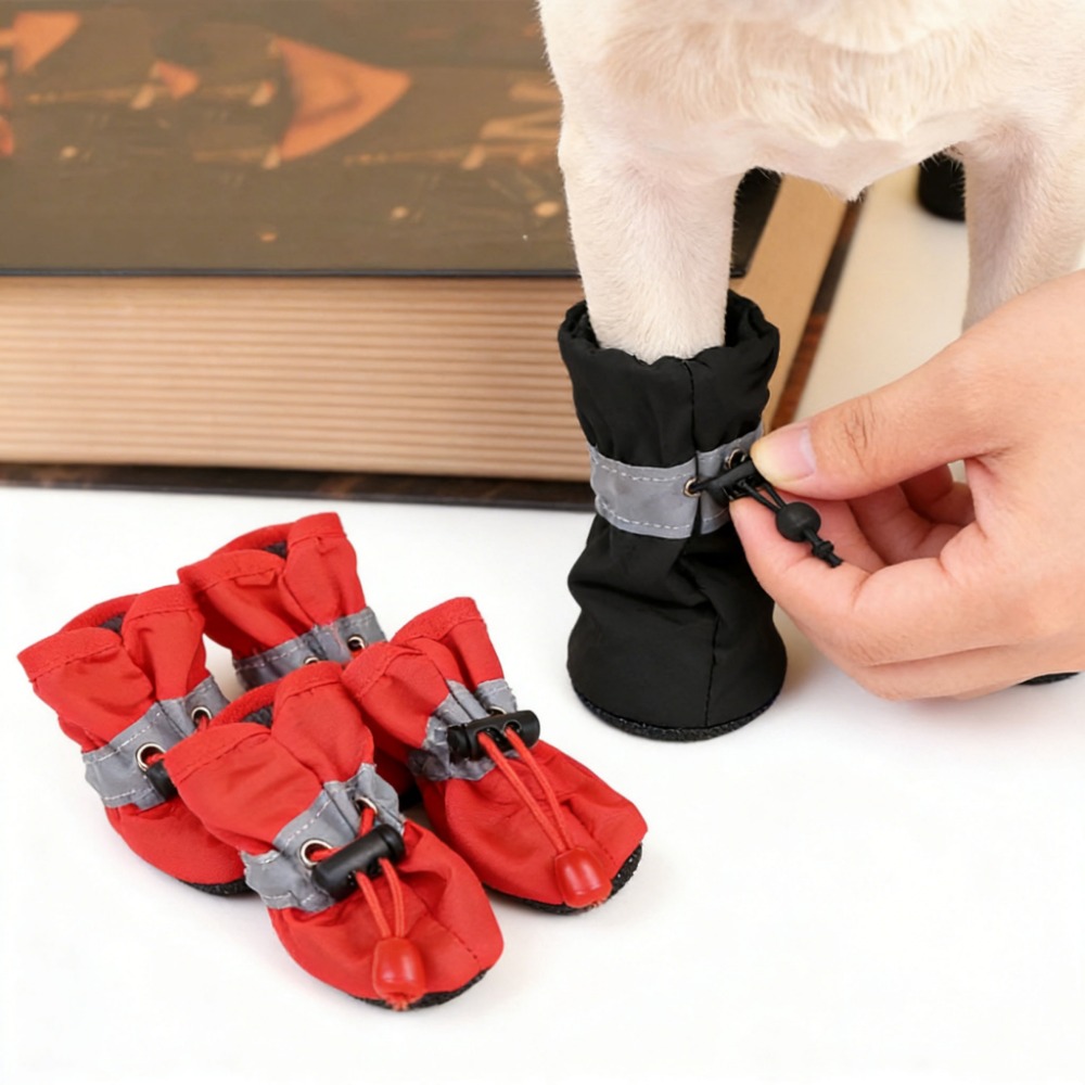 小型犬用防水レインブーツ 4個入り 防水屋外用足保護ブーツ  - Dog Booties Paw Protector のレビューと価格