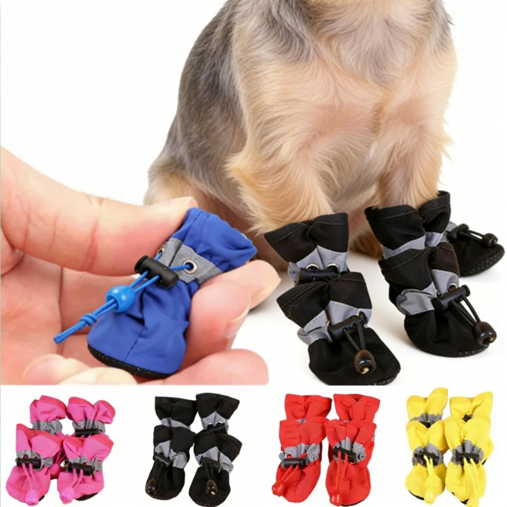 小型ペット足保護ブーツ 4 ピース/セット防水滑り止め犬用レ - Dog Booties Paw Protector のレビューと価格